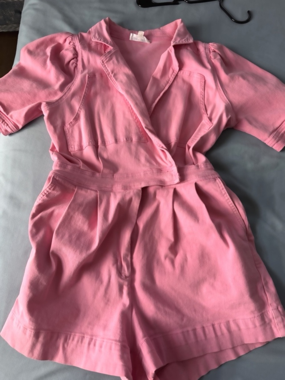 Pink Denim Short Sleeve Romper